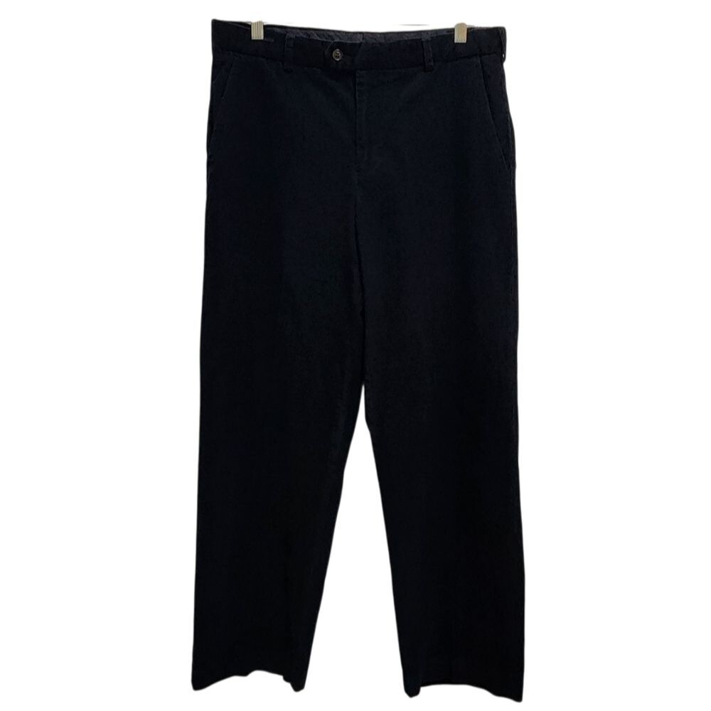 Geoffrey Beene Pants Mens 34x30 Black Cotton Corduroy Straight Flat Zip Preppy